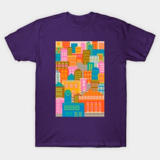 CITY LIGHTS BY DAY Vintage Exotic City Travel Poster - UnBlink Studio by Jackie Tahara T-Shirt